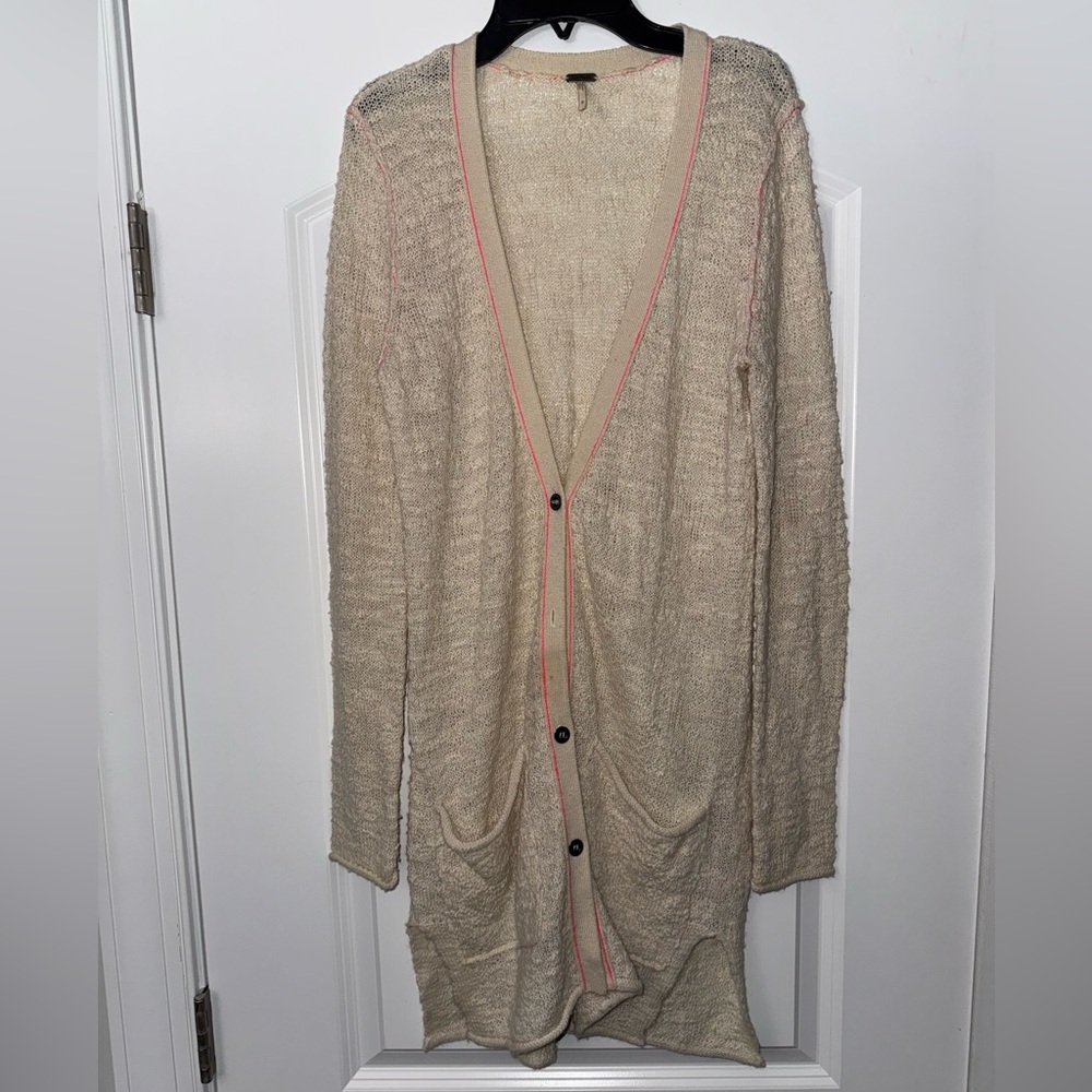 Free People Cream Button-Up Cardigan with pockets GUC